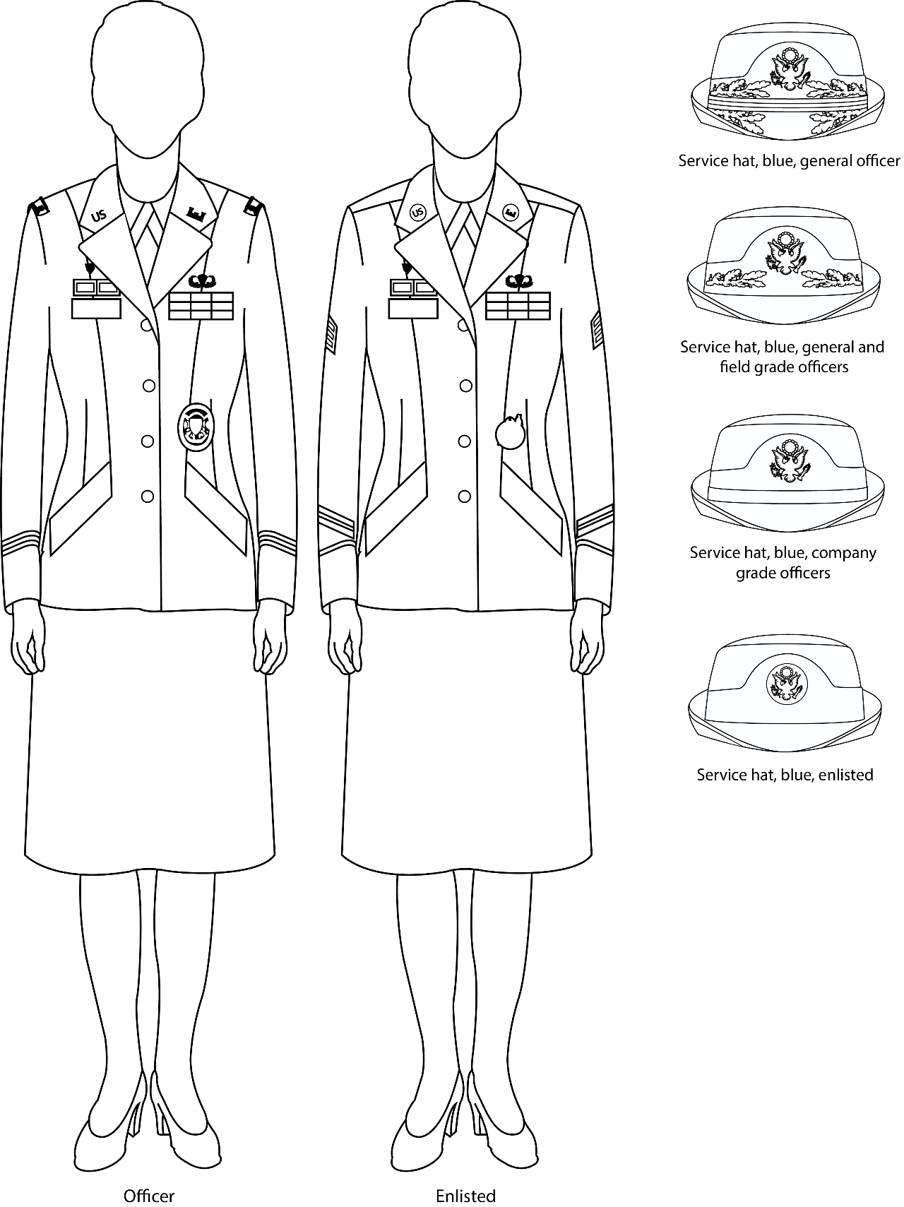 Figure 12-8 from DA PAM 670-1: Army service uniform dress variation, female