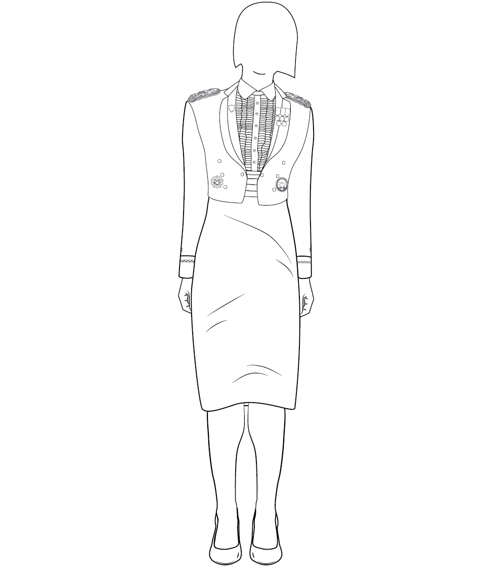 Figure 17-1 from DA PAM 670-1: Army blue mess uniform, general officer, female