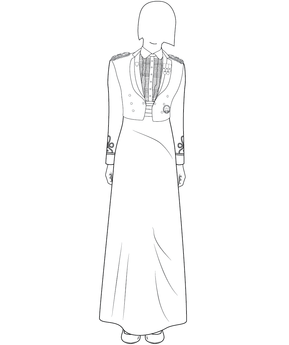 Figure 17-3 from DA PAM 670-1: Army blue evening mess uniform, other officers, female