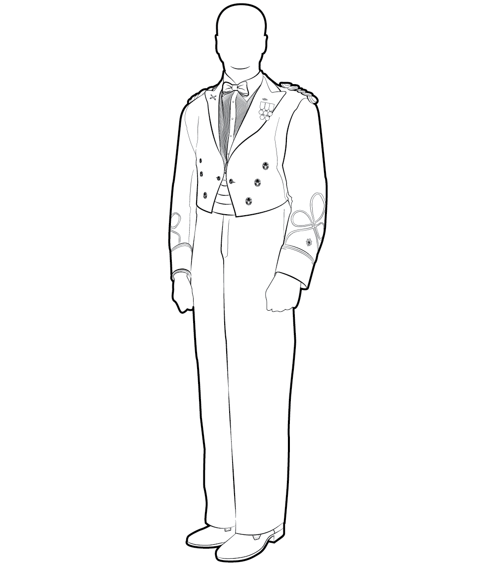 Figure 18-3 from DA PAM 670-1: Army white evening mess uniform, other officers, male
