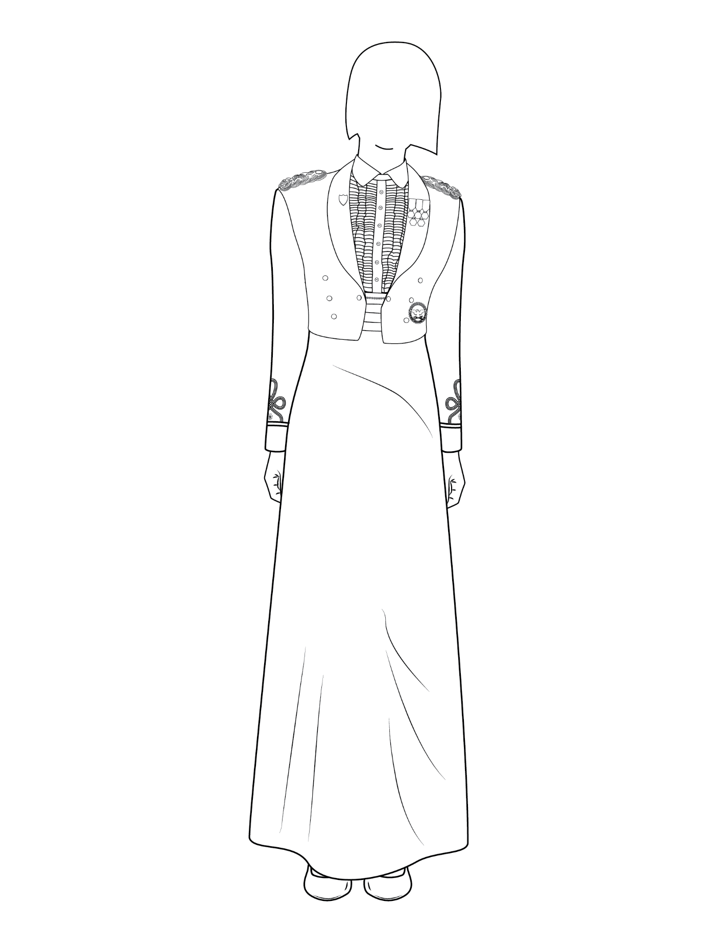 Figure 19-3 from DA PAM 670-1: Army white evening mess uniform, general officer (old version jacket), female