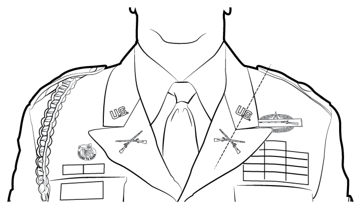 Figure 21-122 from DA PAM 670-1: Wearing insignia of branch on the Army service uniform, male officer