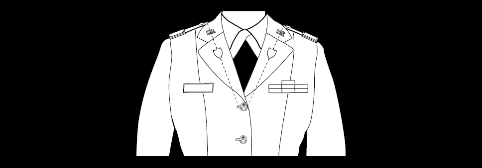 Figure 21-125 from DA PAM 670-1: Wearing insignia of branch on the Army service uniform, female officer