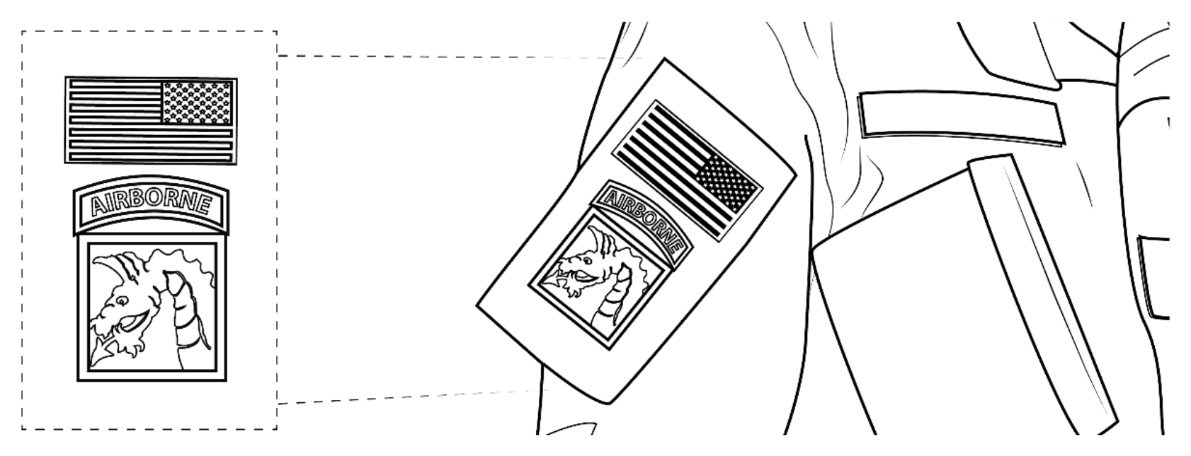 Figure 21-136 from DA PAM 670-1: Wearing shoulder sleeve insignia—military operations in hostile conditions with full-color U.S. flag