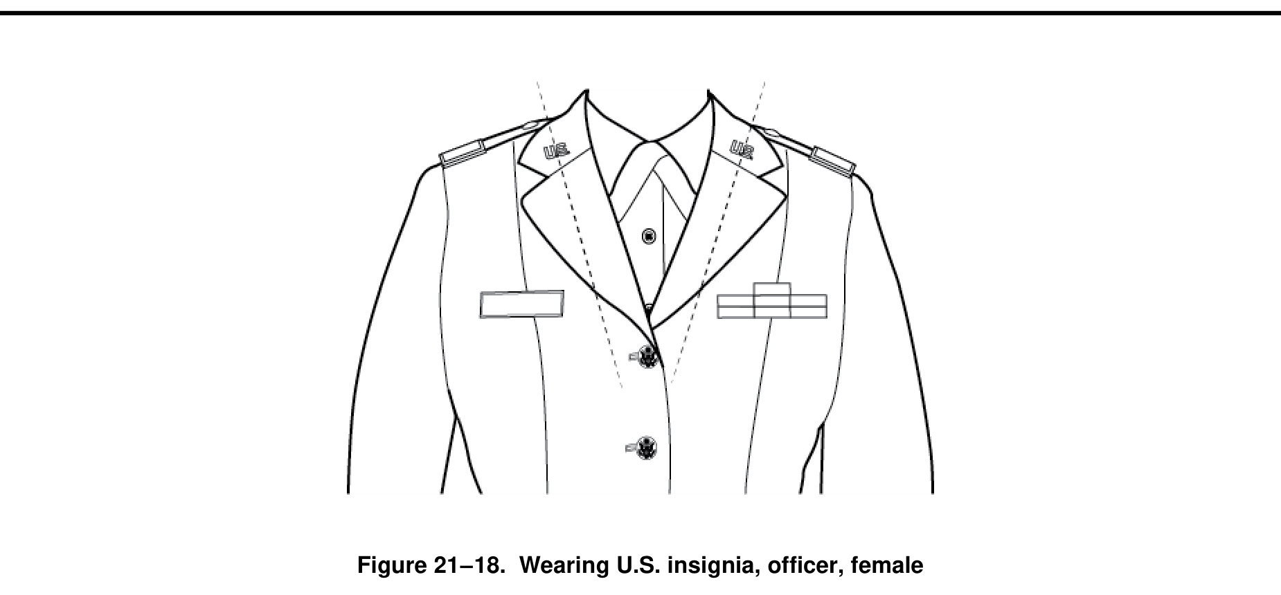 Figure 21-18 from DA PAM 670-1: Wearing U.S. insignia, officer, female