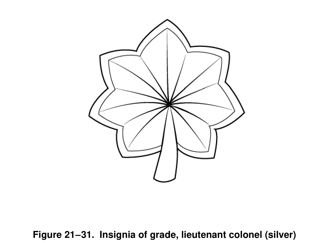 Figure 21-31 from DA PAM 670-1: Insignia of grade, lieutenant colonel (silver)