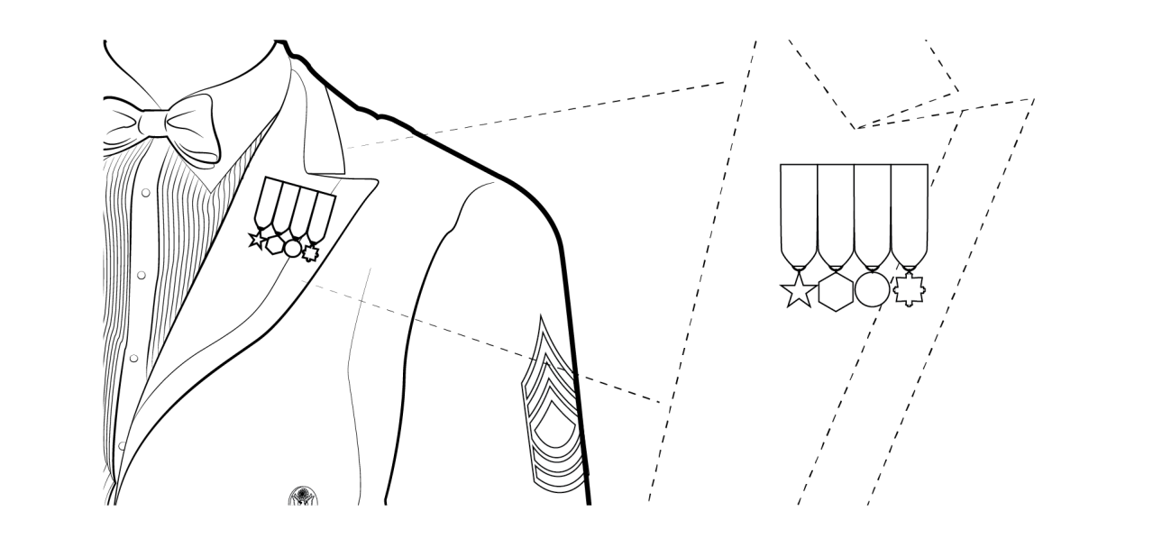 Figure 22-10 from DA PAM 670-1: Wearing miniature medals on mess uniforms, female