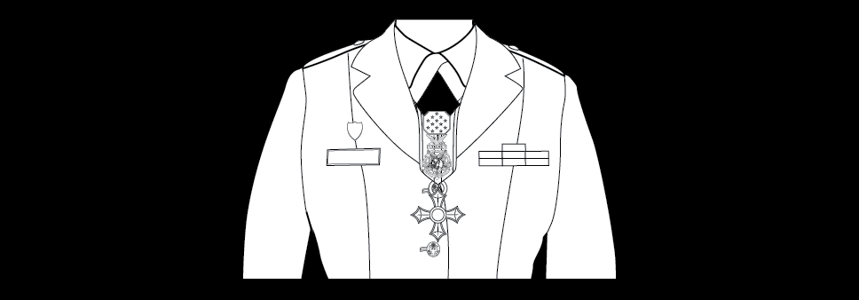 Figure 22-12 from DA PAM 670-1: Wearing multiple neck ribbons, female