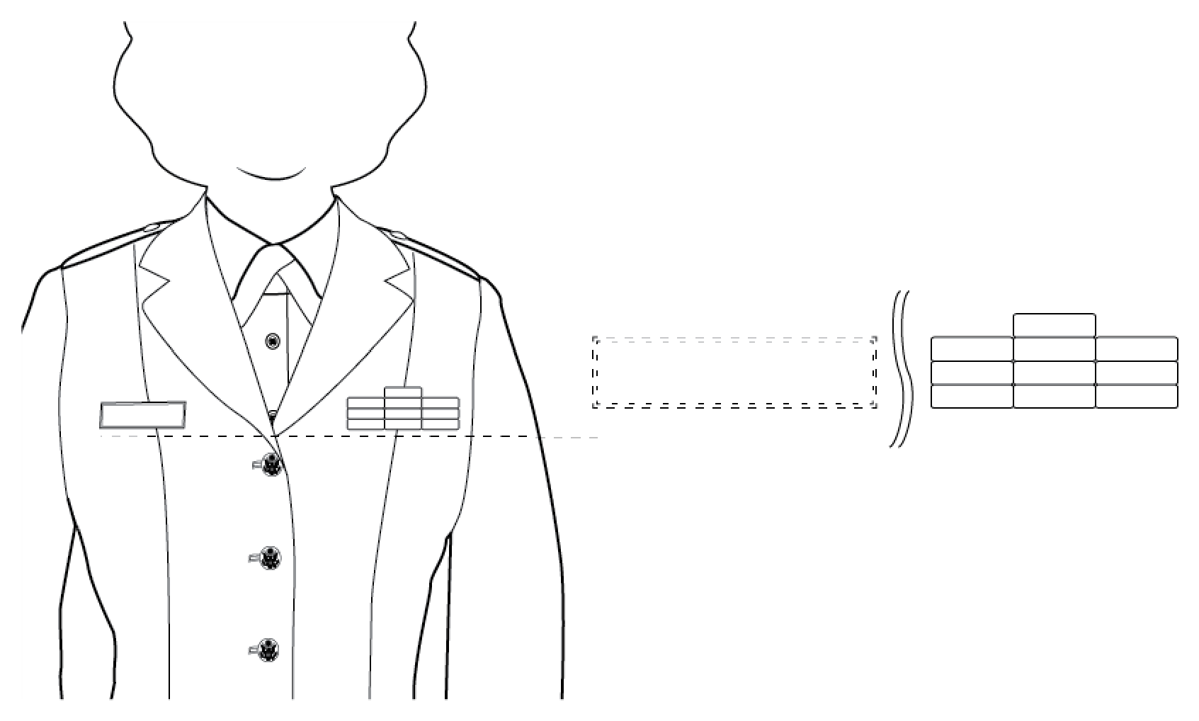 Figure 22-3 from DA PAM 670-1: Wearing ribbons on the Army service uniform, female