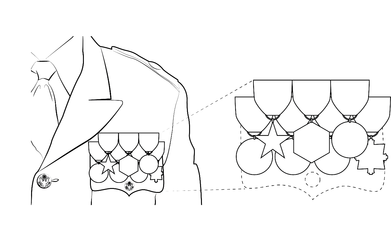 Figure 22-6 from DA PAM 670-1: Wearing full-sized medals on the Army service uniform, female
