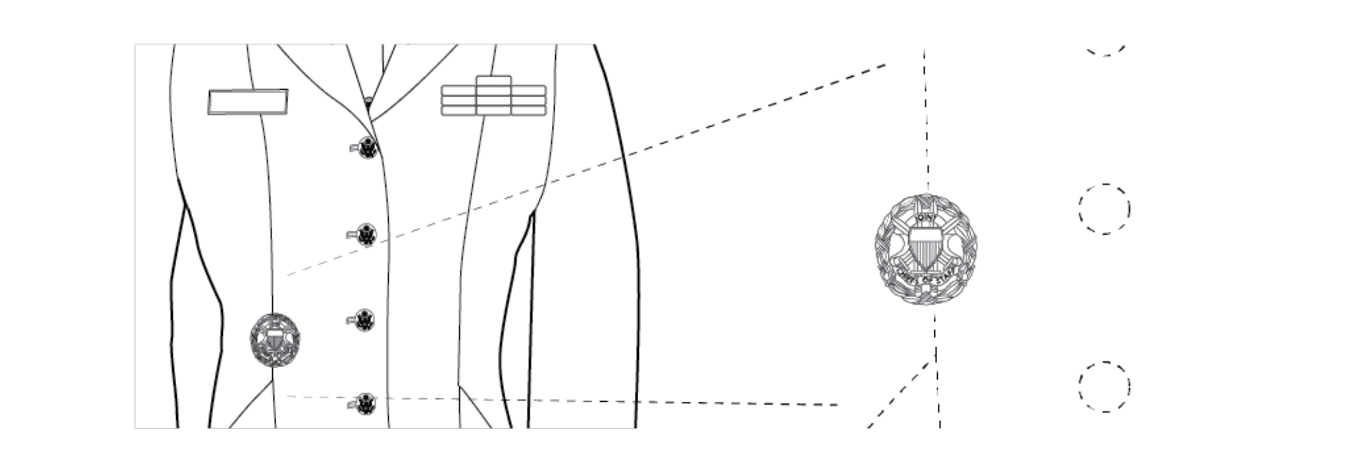 Figure 22-89 from DA PAM 670-1: Wearing identification badges on the Army service uniform coat, female