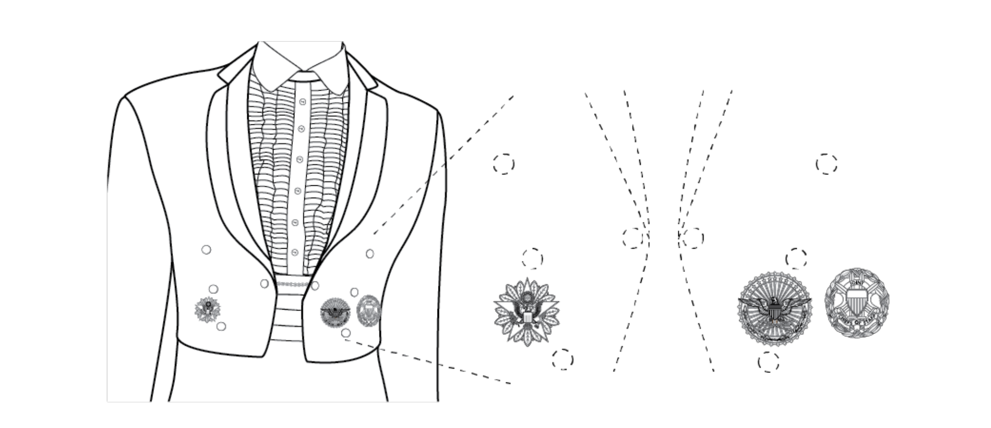 Figure 22-92 from DA PAM 670-1: Wearing identification badges on the mess uniform, female