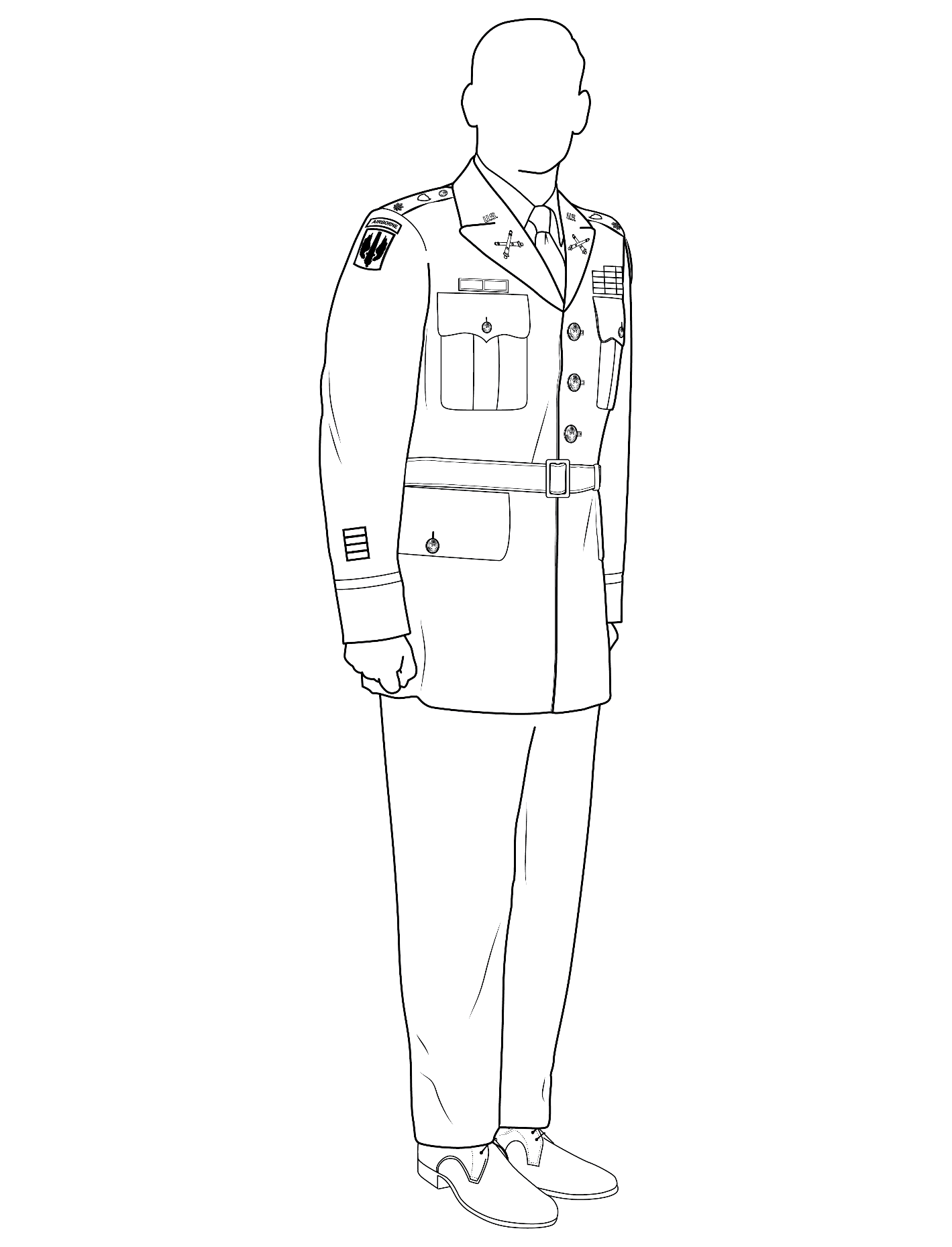Army green service uniform, officer, male