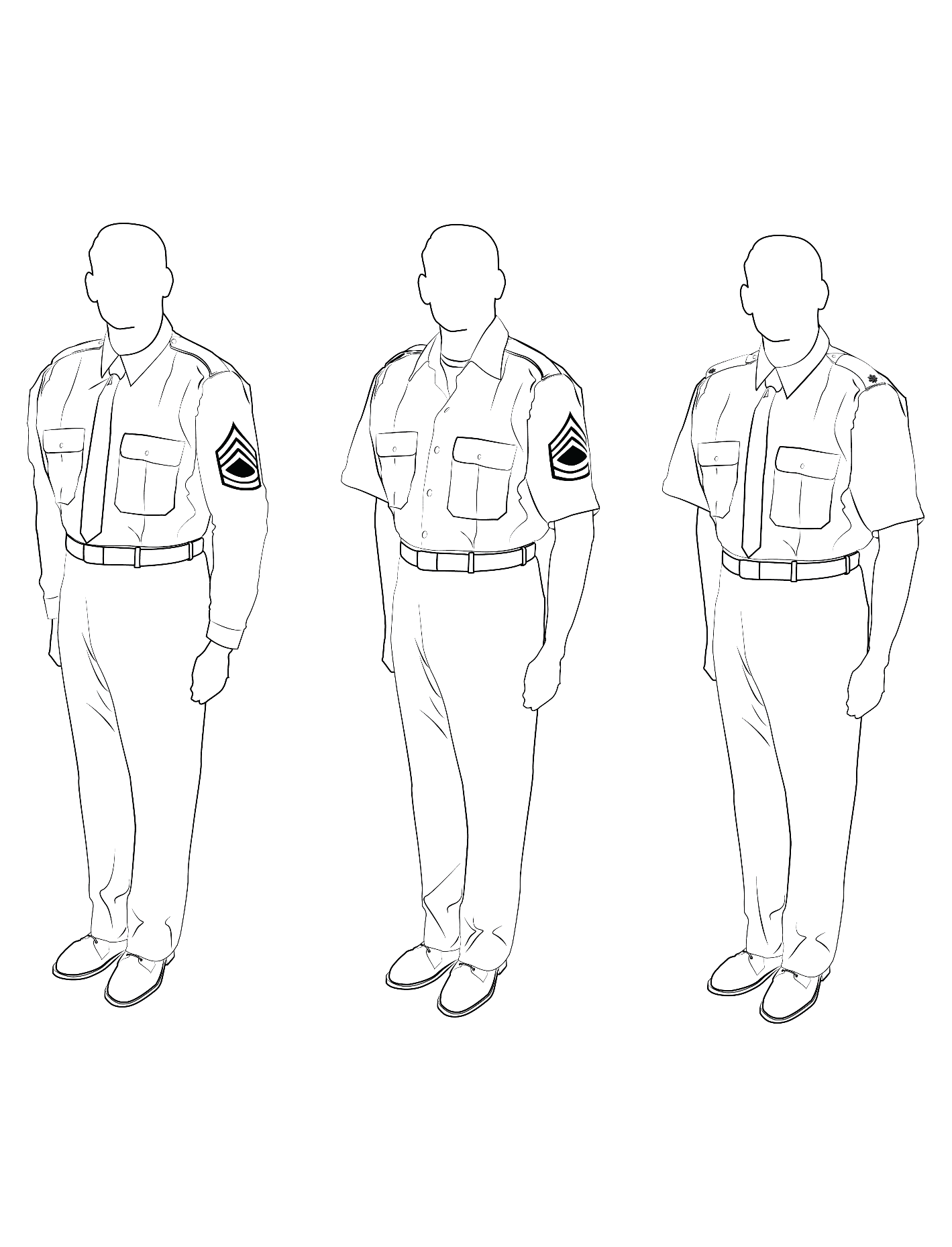 Class B variations of the Army green service uniform, male