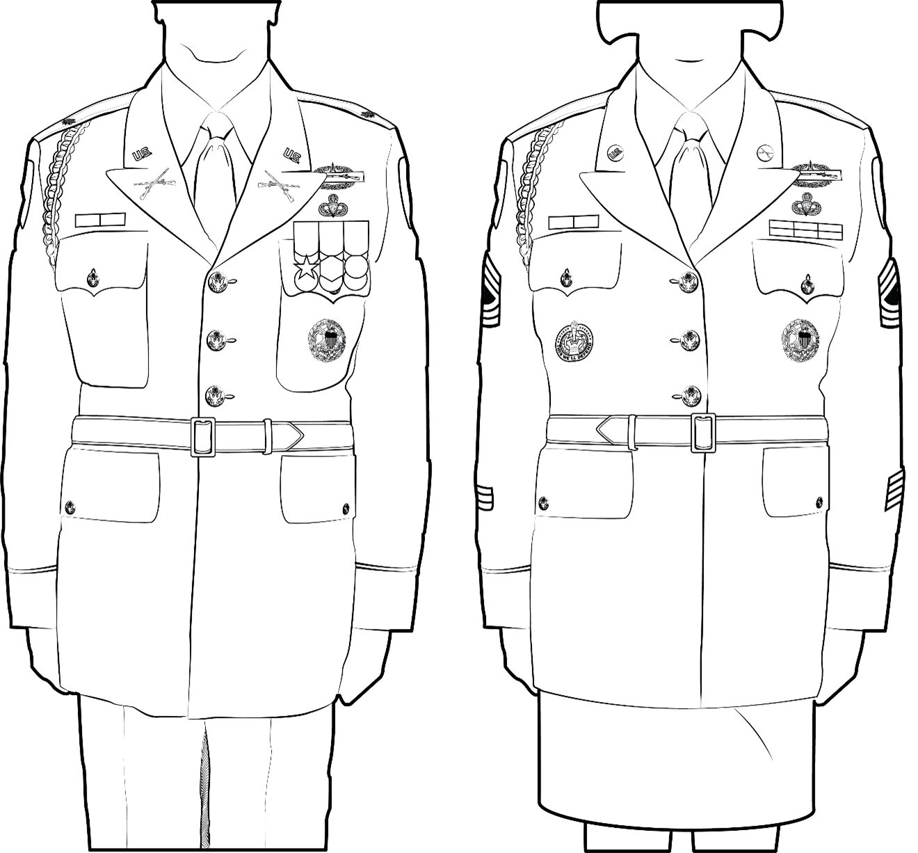 Army green service uniform dress variation