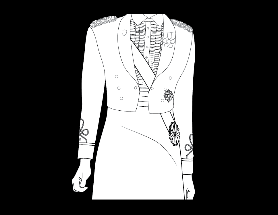 Wearing sash and stars, female